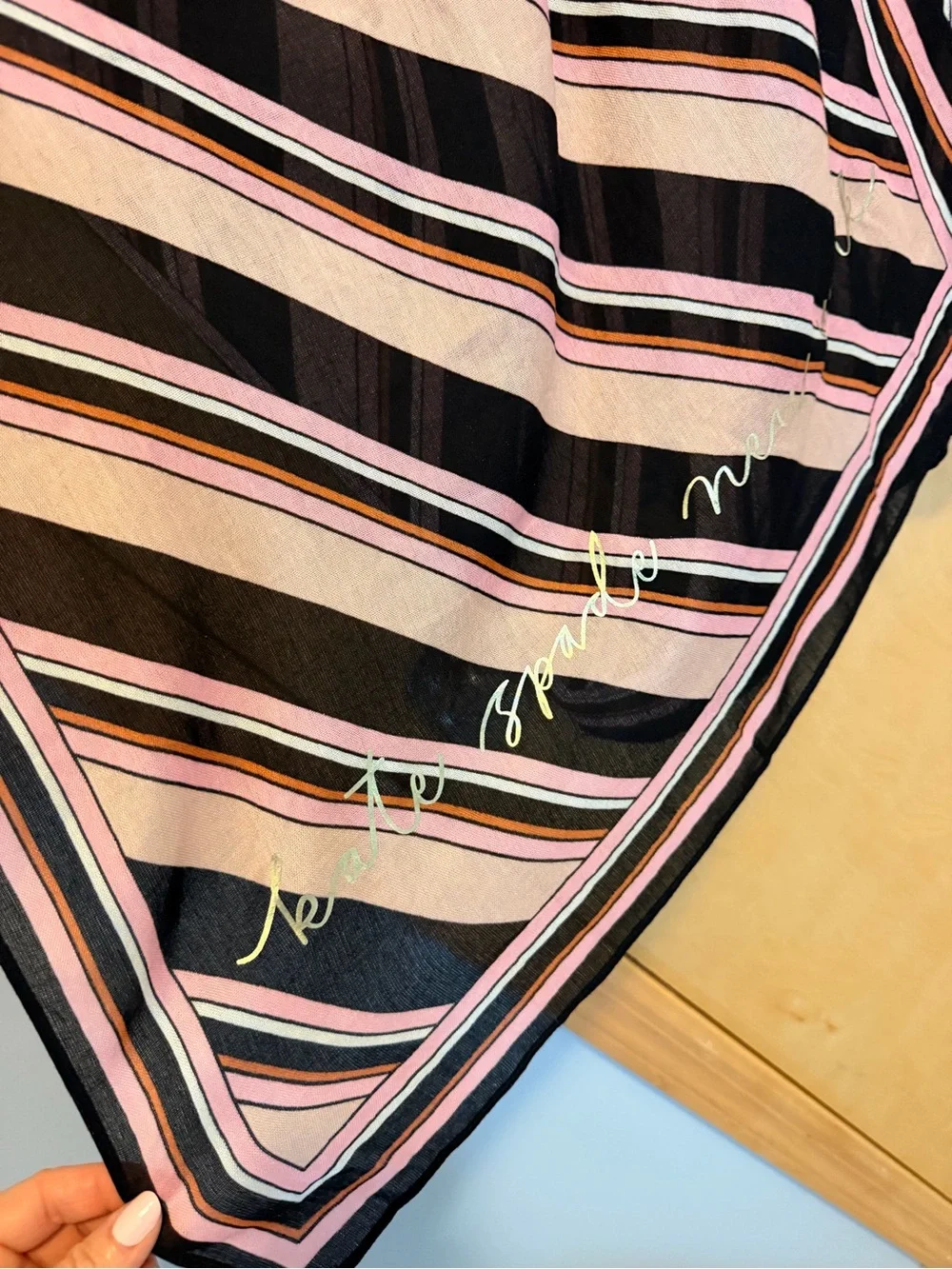 Large Kate Spade Pink and Black Striped scarf wrap 70” x 23”